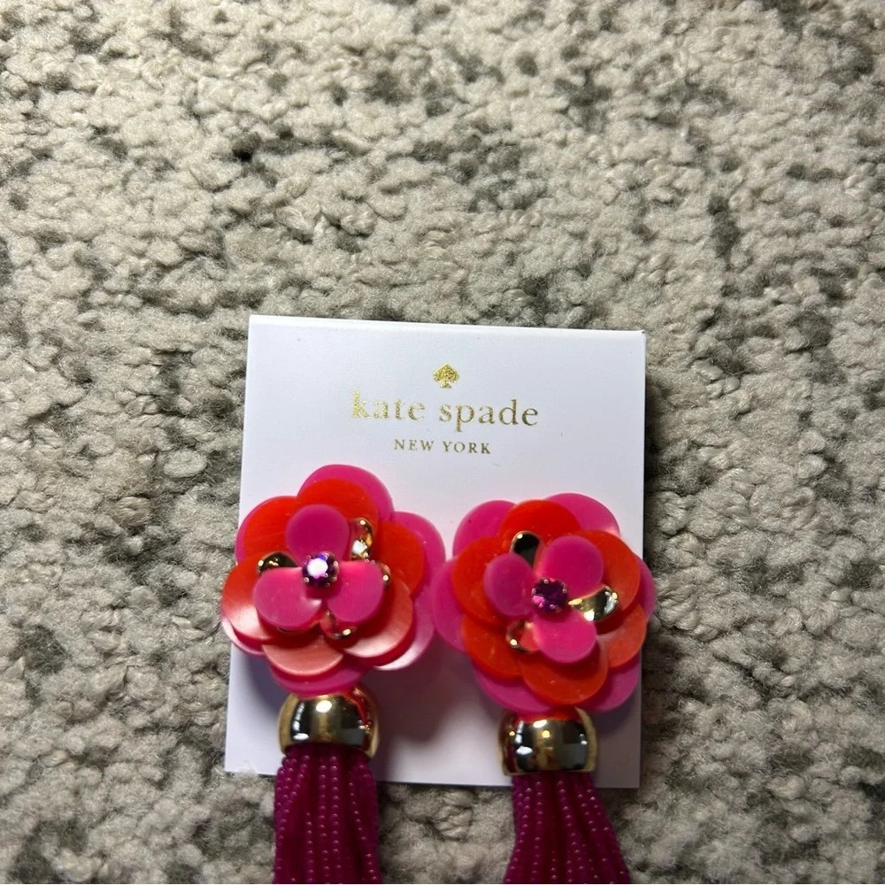 NWT Kate Spade Pink Floral Beaded Tassel Rosy Posies Earrings